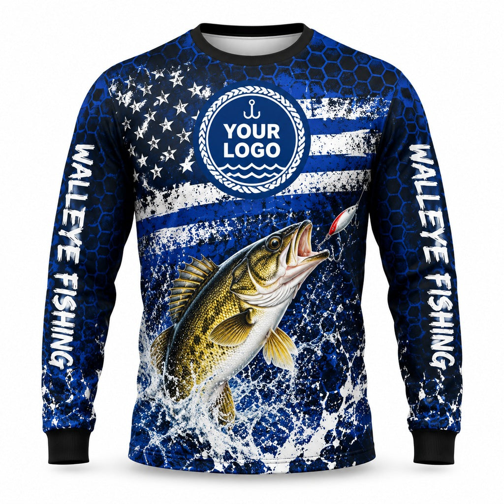 FG037 - Custom Fishing Guide Shirt - Walleye Flag Scratch - front