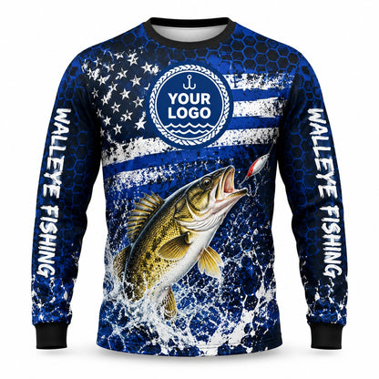 FG037 - Custom Fishing Guide Shirt - Walleye Flag Scratch - front
