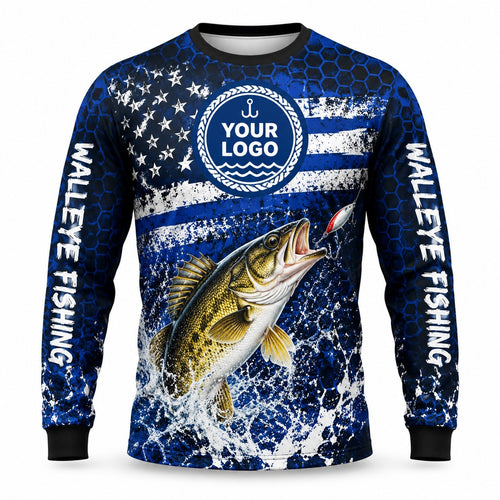 FG037 - Custom Fishing Guide Shirt - Walleye Flag Scratch - front
