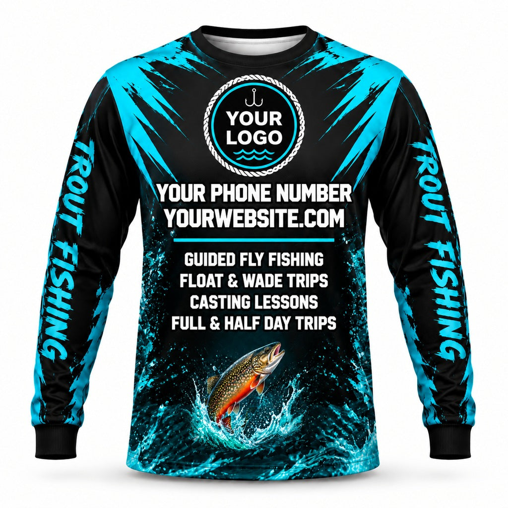 FG039 - Custom Fishing Guide Shirt - Trout Turquoise - back