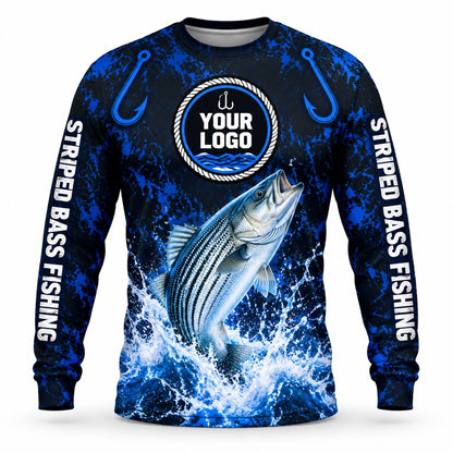 FG041 - Custom Fishing Guide Shirt - Striped Bass Grunge - front