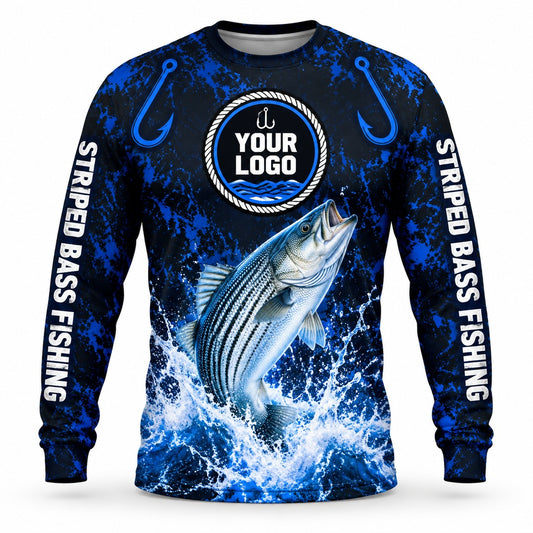 FG041 - Custom Fishing Guide Shirt - Striped Bass Grunge - front