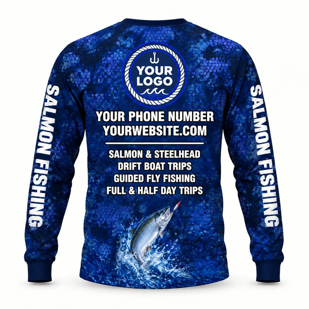 FG042 - Custom Fishing Guide Shirt - Salmon Midnight Camo - back