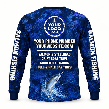 FG042 - Custom Fishing Guide Shirt - Salmon Midnight Camo - back