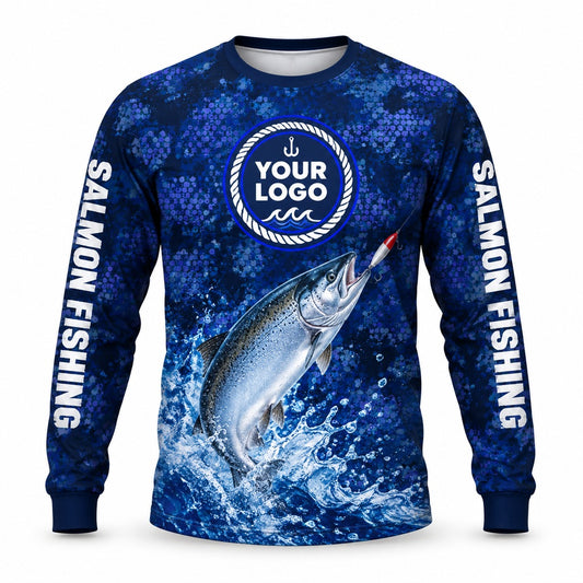 FG042 - Custom Fishing Guide Shirt - Salmon Midnight Camo - front