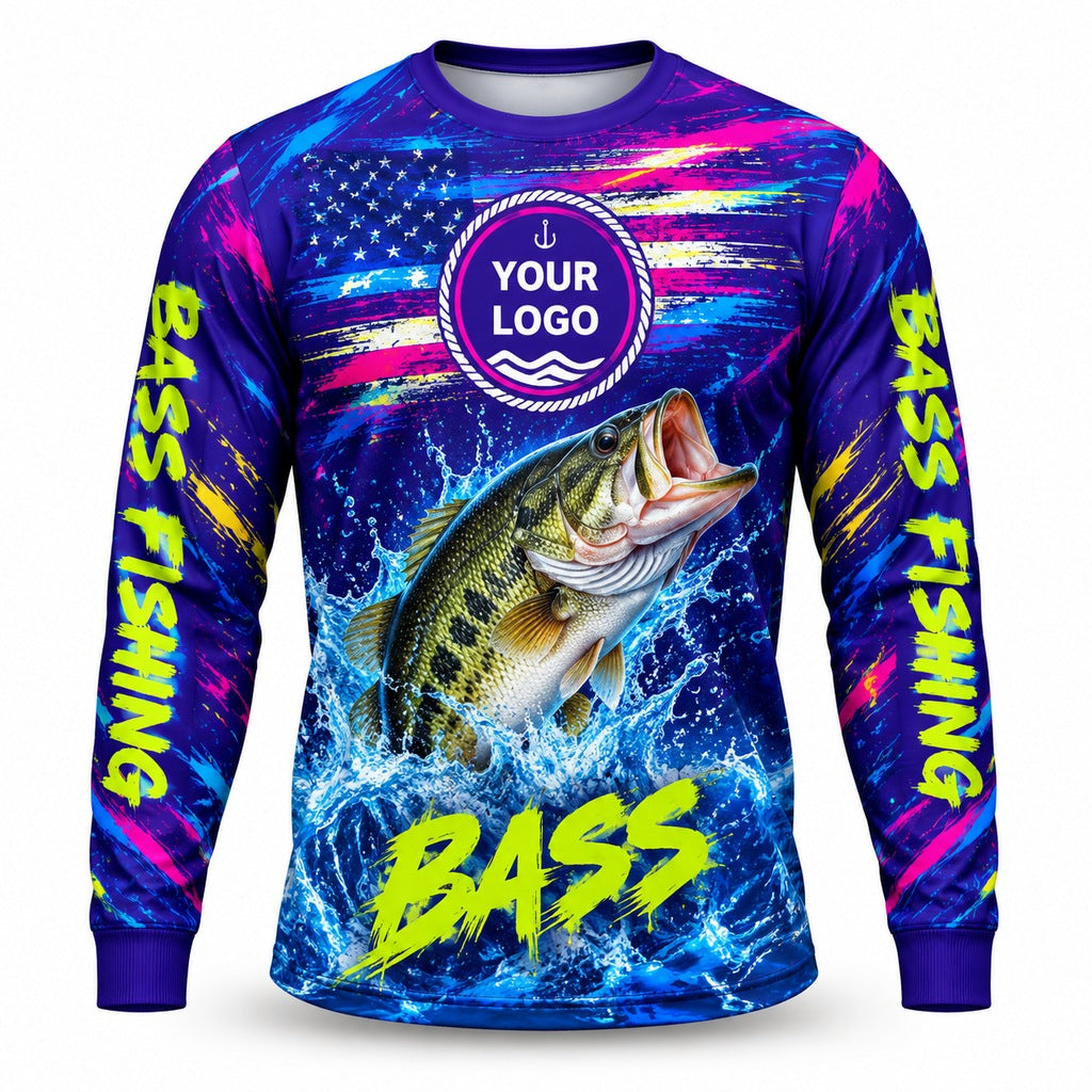 FG045 - Custom Fishing Guide Shirt - Neon Bass - front