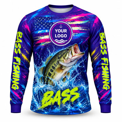FG045 - Custom Fishing Guide Shirt - Neon Bass - front