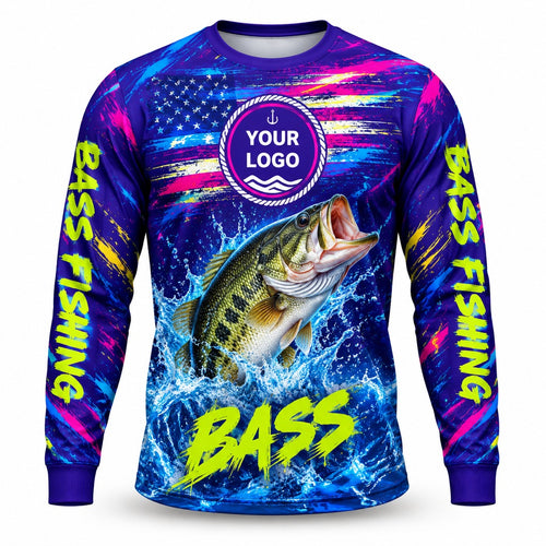 FG045 - Custom Fishing Guide Shirt - Neon Bass - front