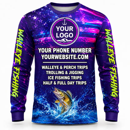 FG046 - Custom Fishing Guide Shirt - Neon Walleye - back