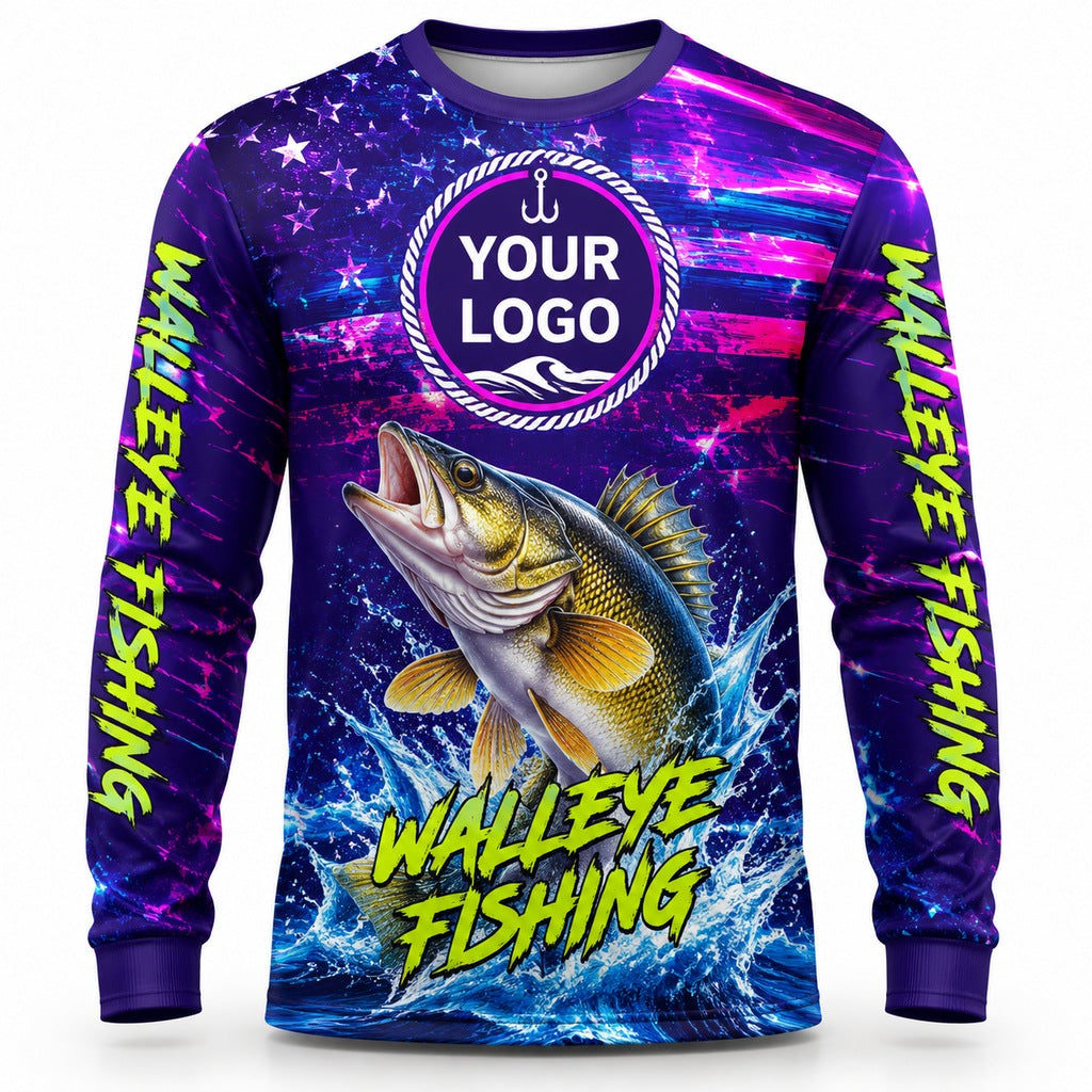 FG046 - Custom Fishing Guide Shirt - Neon Walleye - front