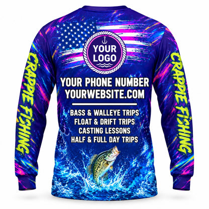 FG048 - Custom Fishing Guide Shirt - Neon Crappie - back