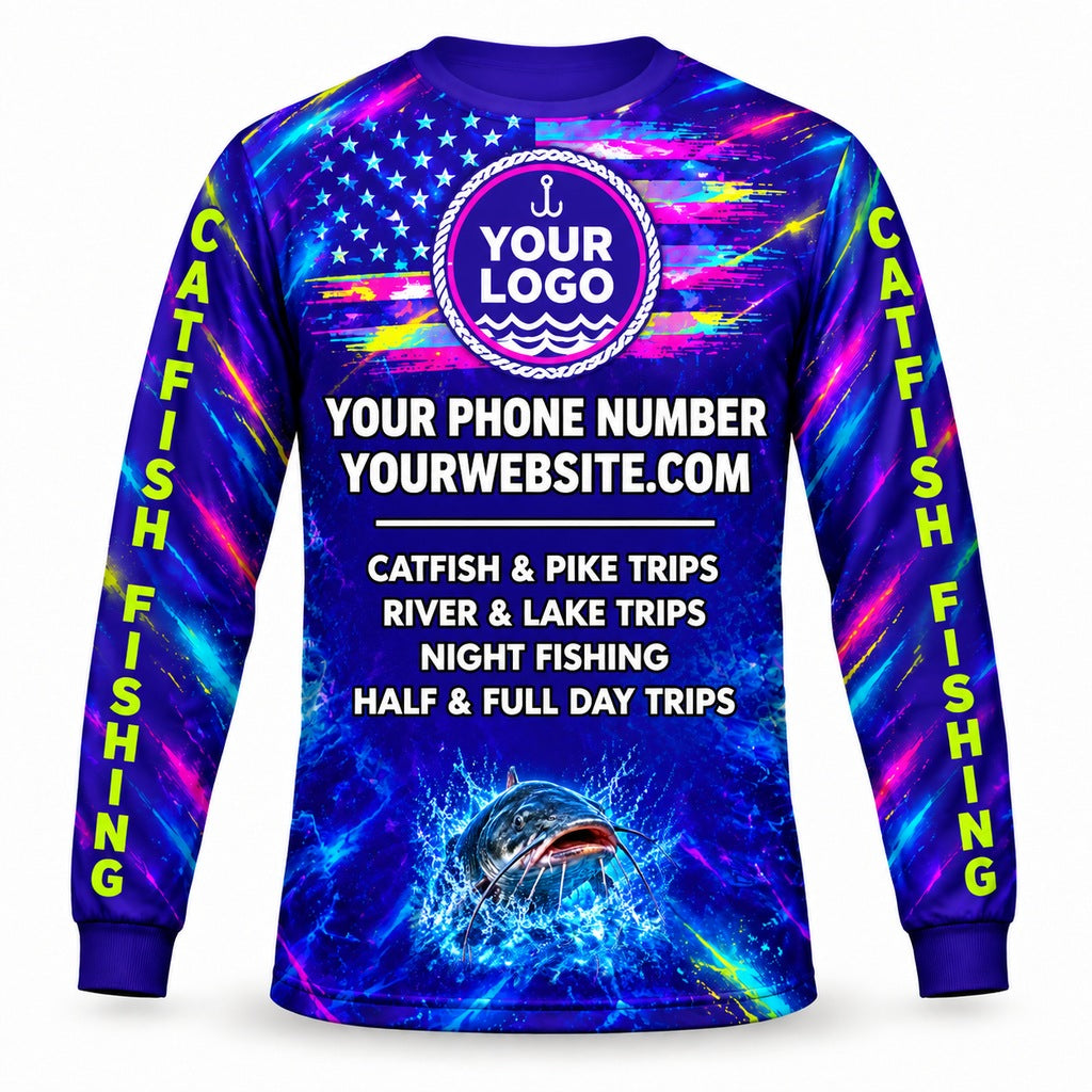 FG049 - Custom Fishing Guide Shirt - Neon Catfish - back