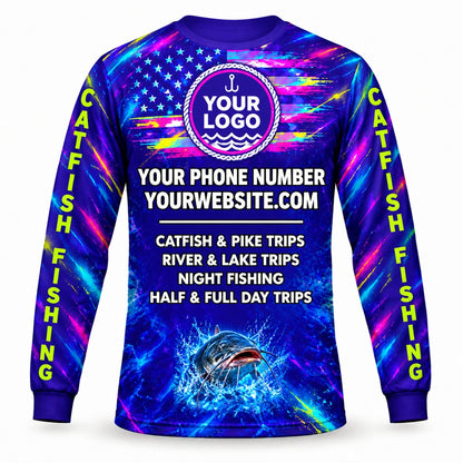 FG049 - Custom Fishing Guide Shirt - Neon Catfish - back