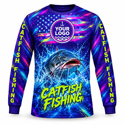 FG049 - Custom Fishing Guide Shirt - Neon Catfish - front