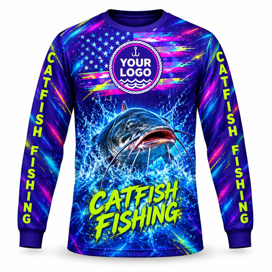 FG049 - Custom Fishing Guide Shirt - Neon Catfish - front