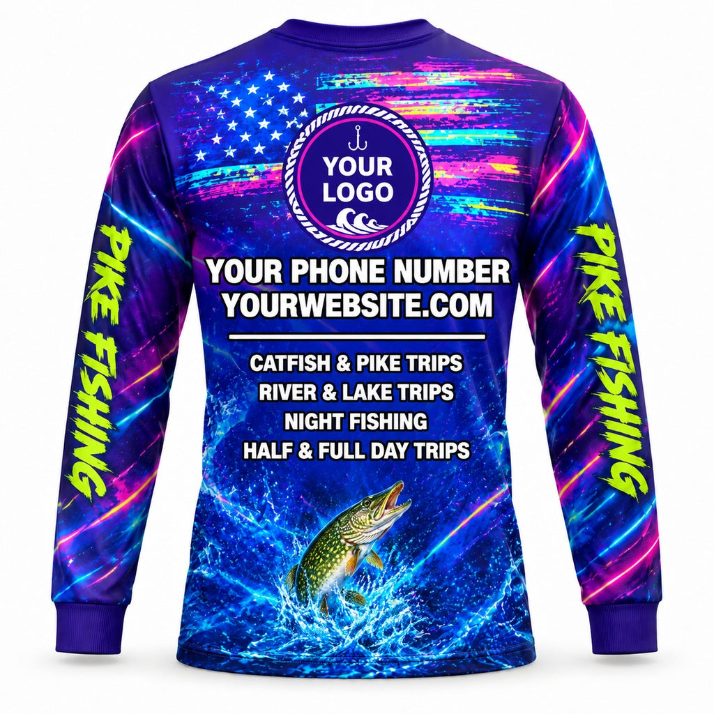 FG050 - Custom Fishing Guide Shirt - Neon Pike - back