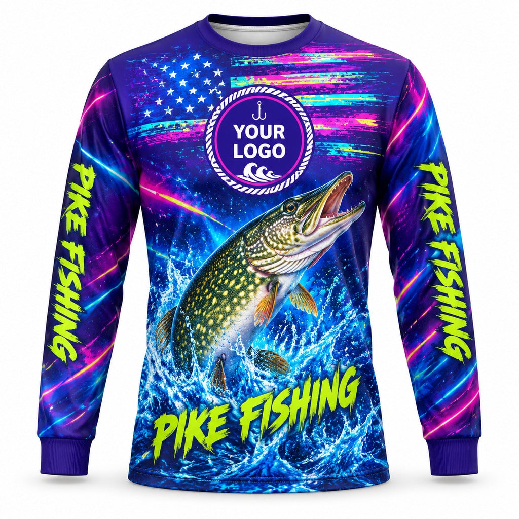 FG050 - Custom Fishing Guide Shirt - Neon Pike - front