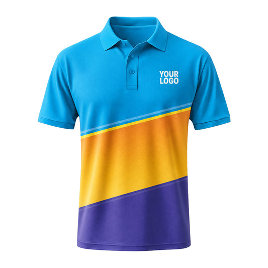 Cyan Gold Purple custom polo shirt FS06 - front
