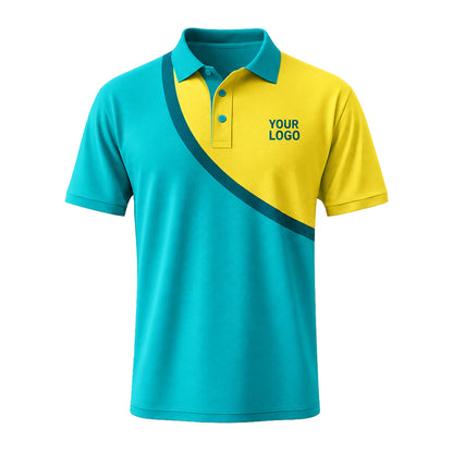 Turquoise Yellow Diagonal custom polo shirt FS11 - front