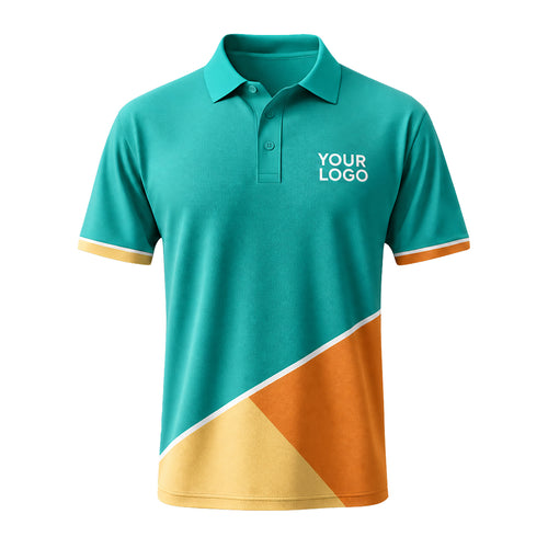 Teal Orange Geometric custom polo shirt FS12 - front