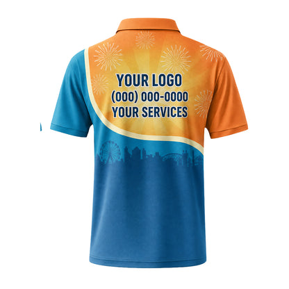 Orange Blue Cityscape custom polo shirt FS14 - back