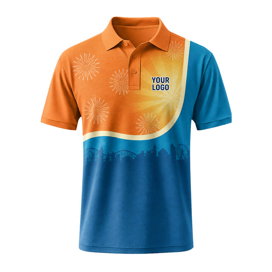 Orange Blue Cityscape custom polo shirt FS14 - front