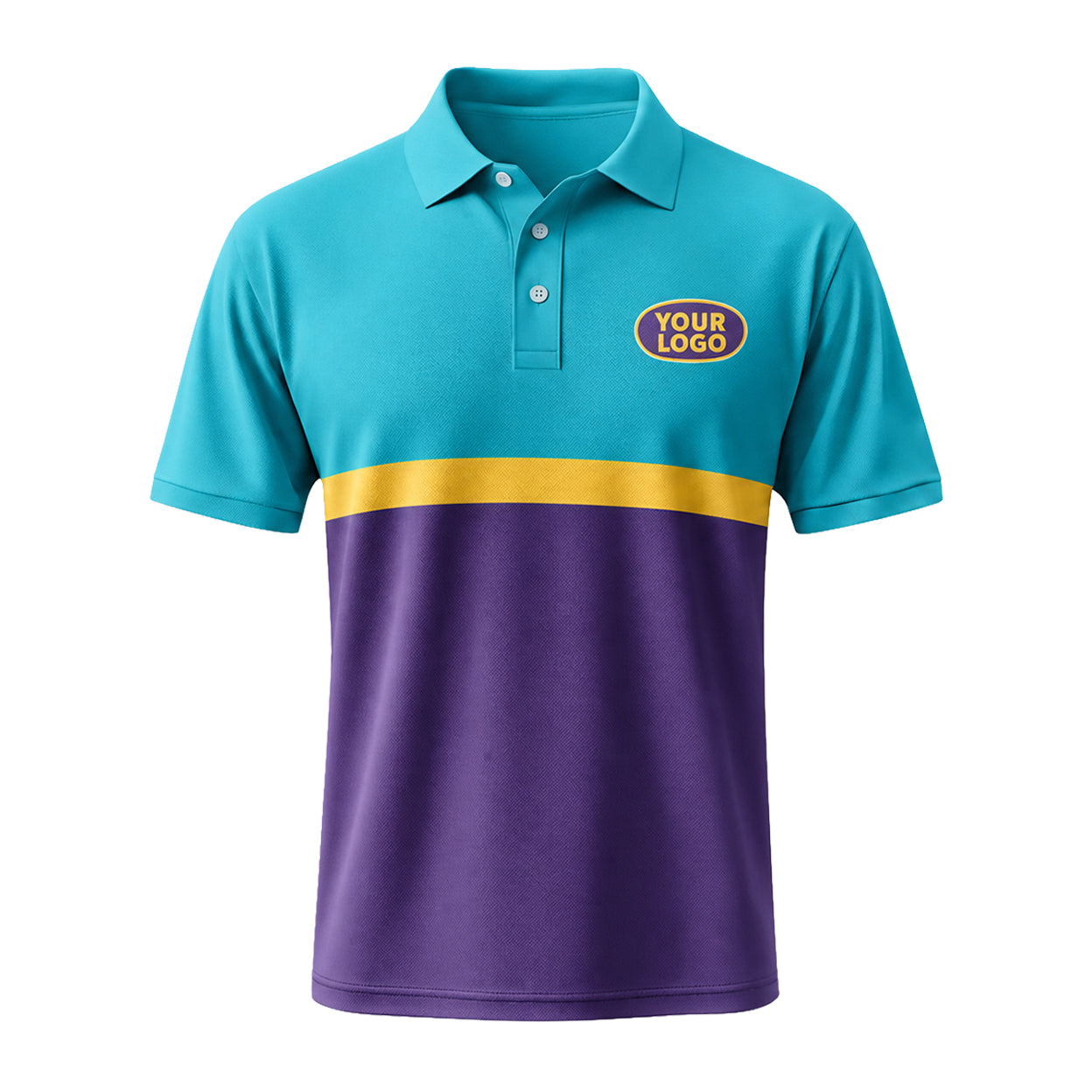 Aqua Purple Colorblock custom polo shirt FS15 - front