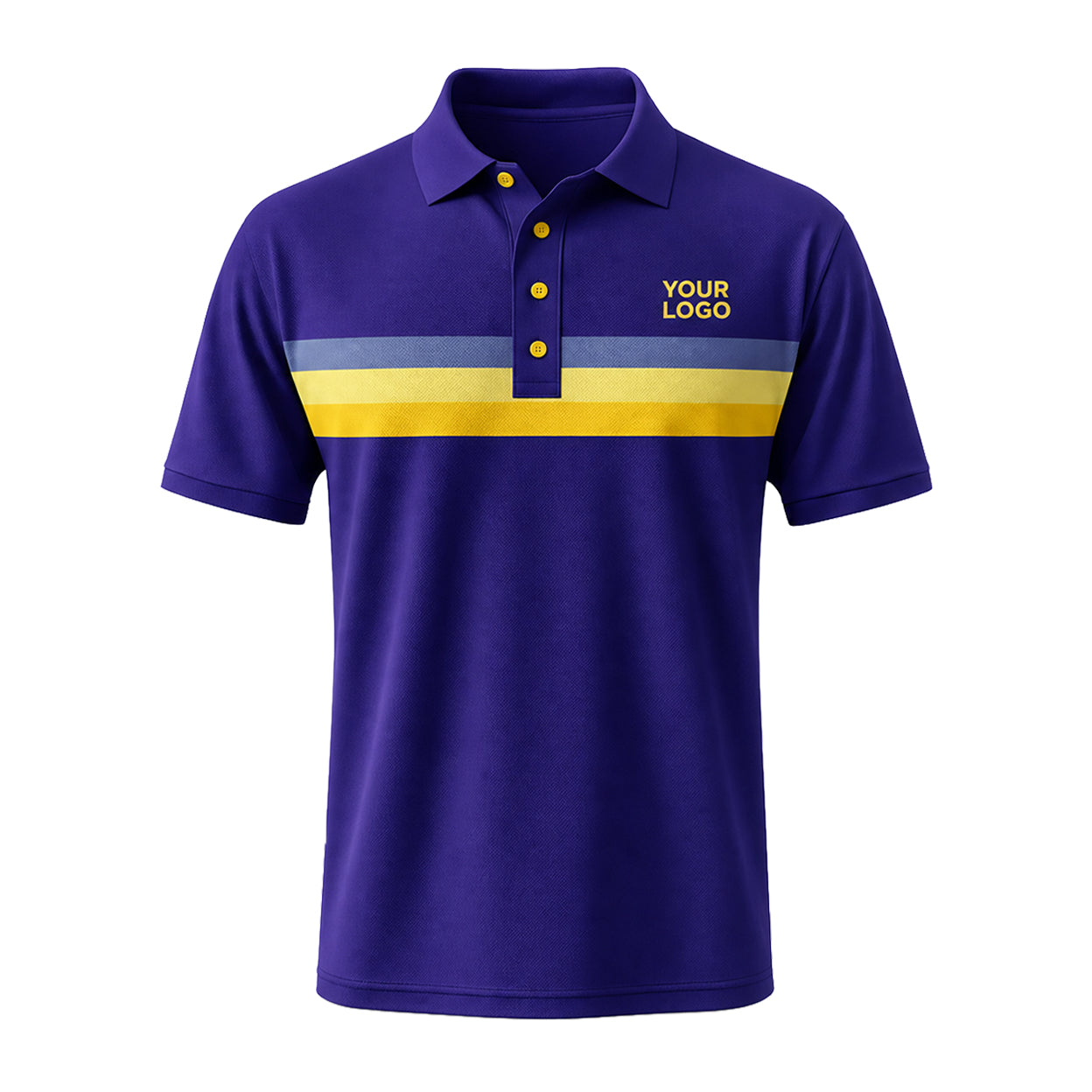 Purple Gold Chest Stripe custom polo shirt FS17 - front