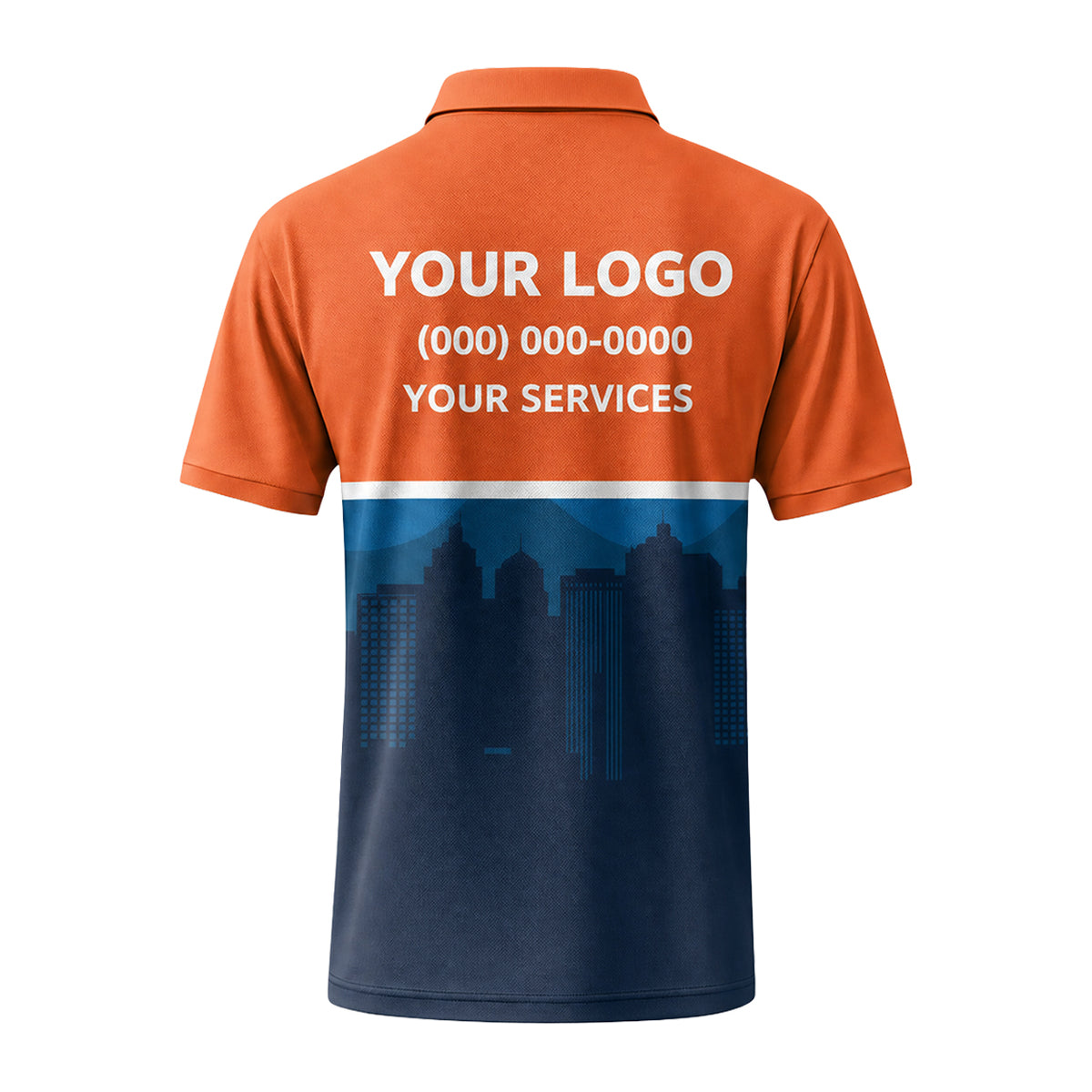 Orange Navy Cityscape custom polo shirt FS29 - back
