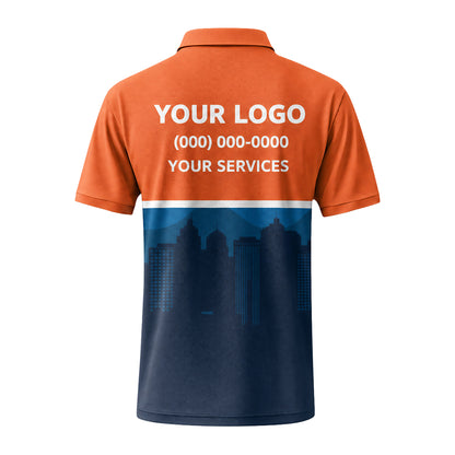 Orange Navy Cityscape custom polo shirt FS29 - back