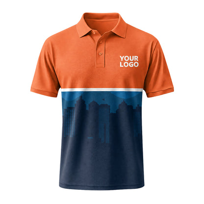 Orange Navy Cityscape custom polo shirt FS29 - front
