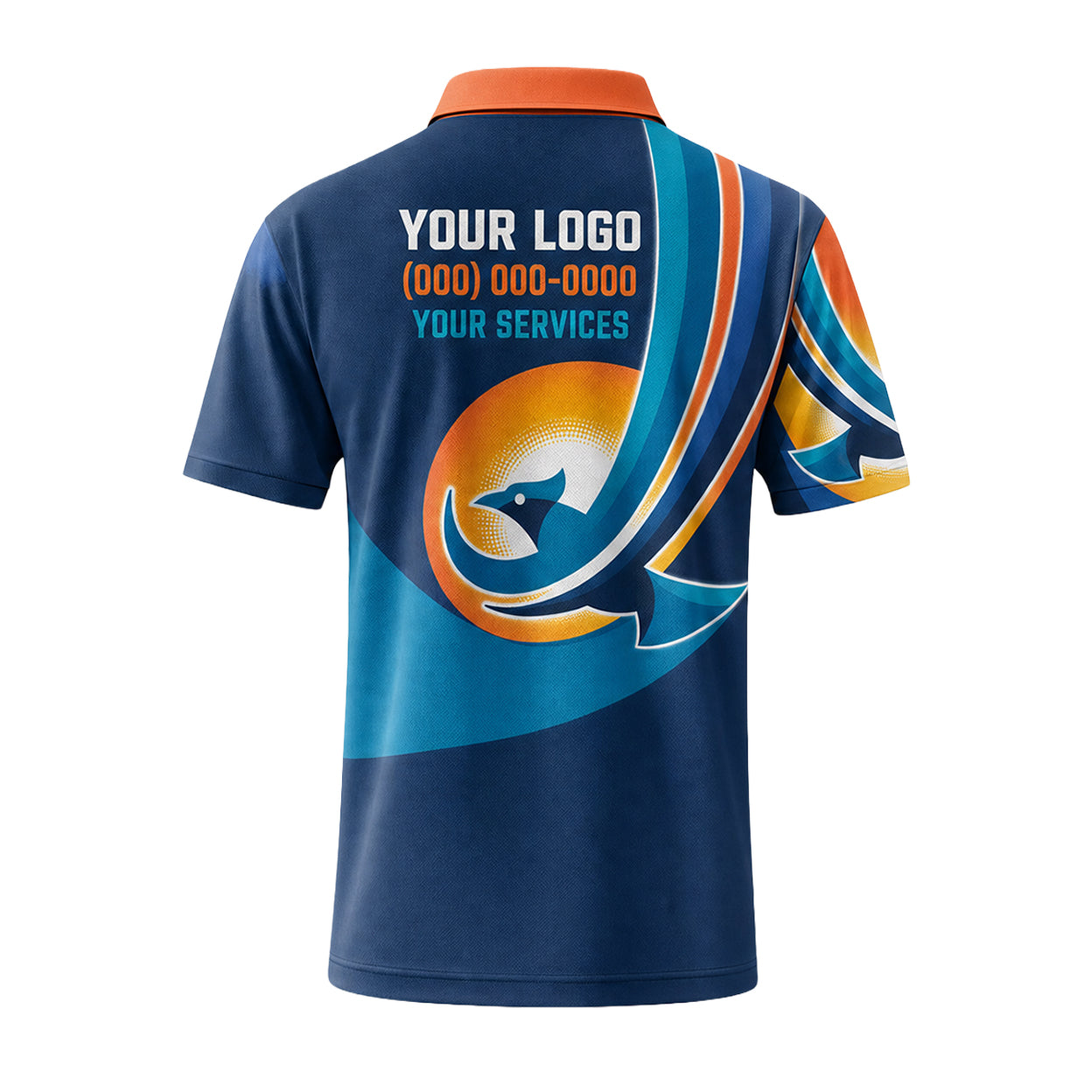 Navy Orange Swirl custom polo shirt FS32 - back