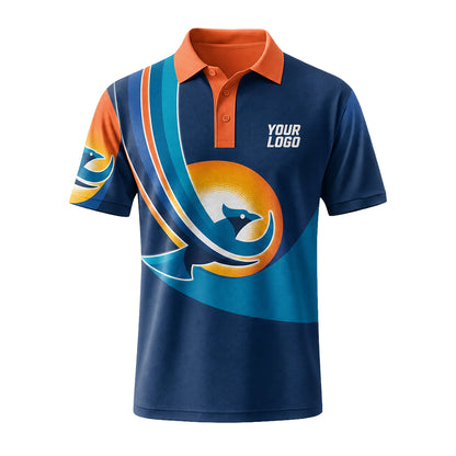 Navy Orange Swirl custom polo shirt FS32 - front
