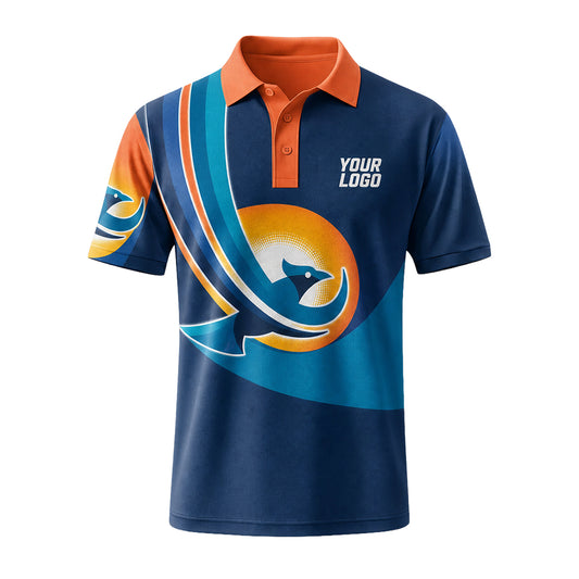 Navy Orange Swirl custom polo shirt FS32 - front