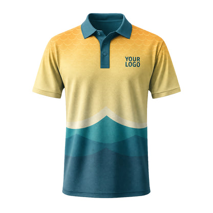 Gold Teal Waves custom polo shirt FS35 - front