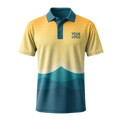 Gold Teal Waves custom polo shirt FS35 - front