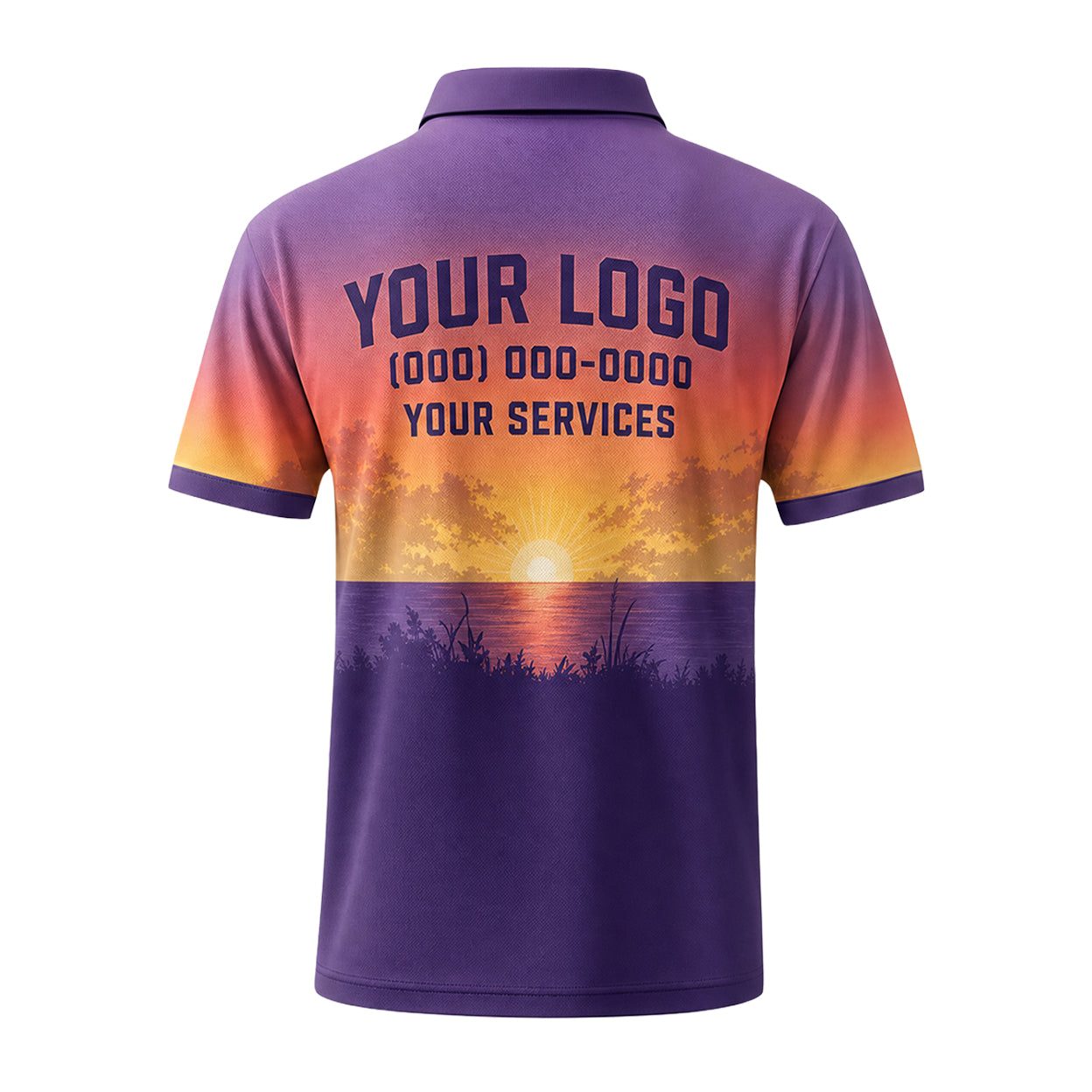 Purple Sunset Lake custom polo shirt FS39 - back
