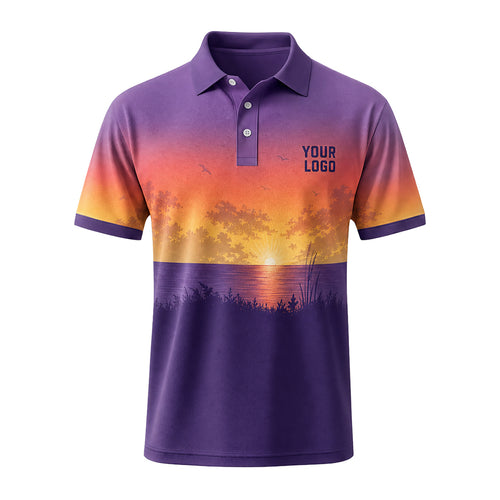 Purple Sunset Lake custom polo shirt FS39 - front