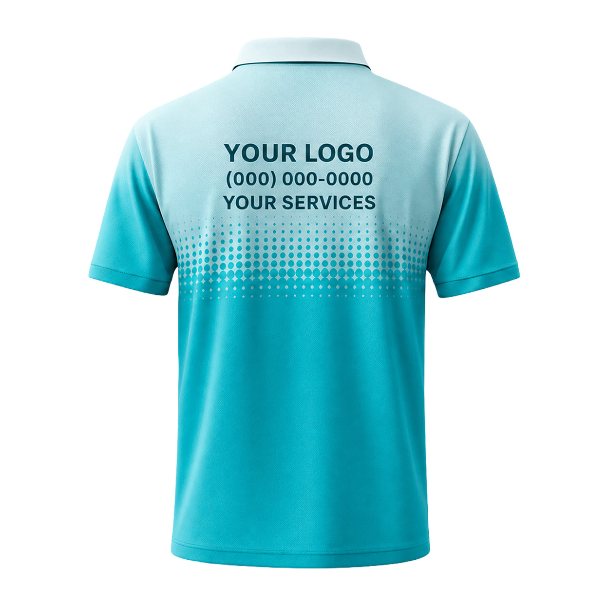 Cyan White Halftone Fade custom polo shirt FS47 - back
