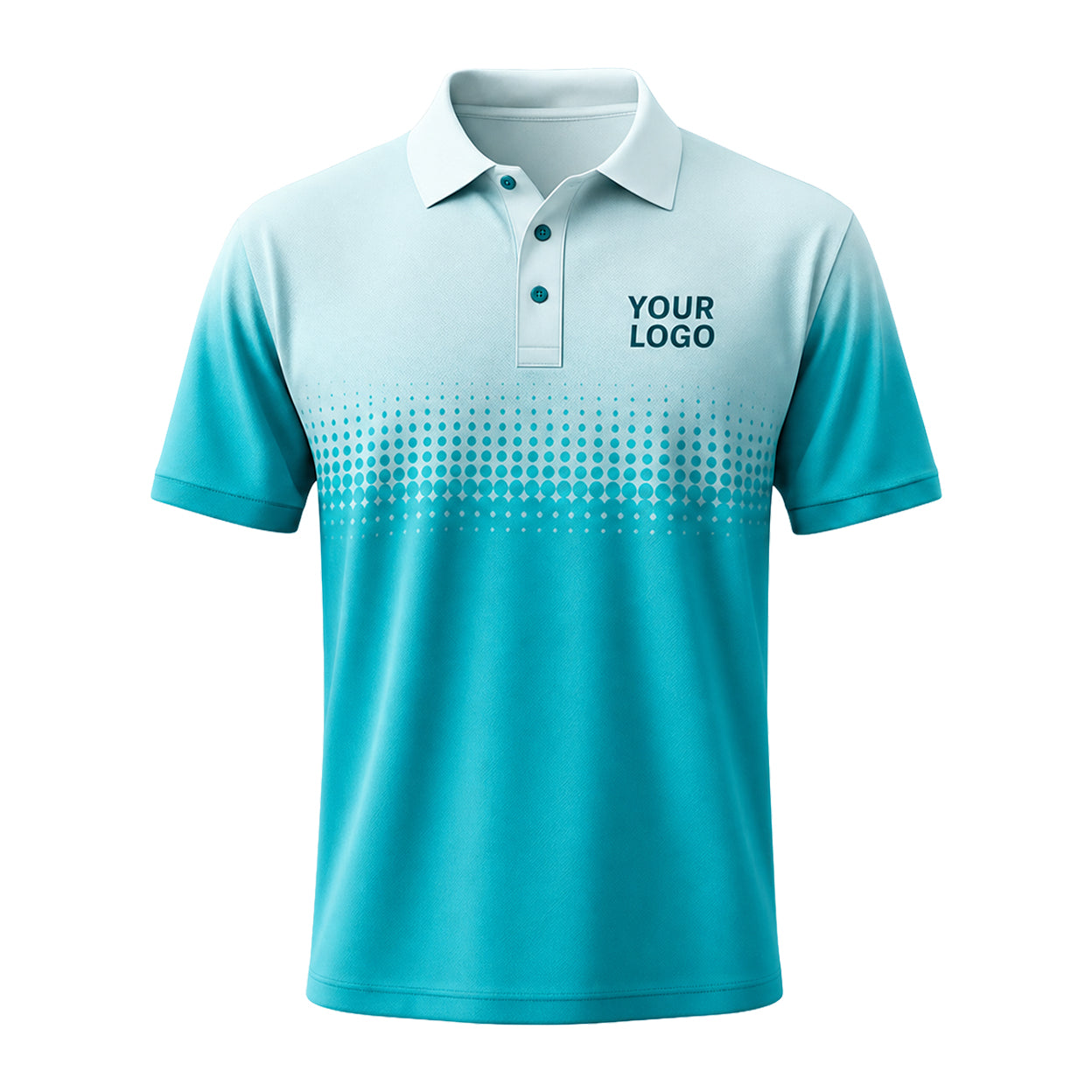 Cyan White Halftone Fade custom polo shirt FS47 - front