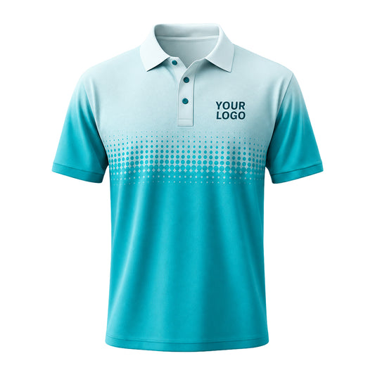 Cyan White Halftone Fade custom polo shirt FS47 - front