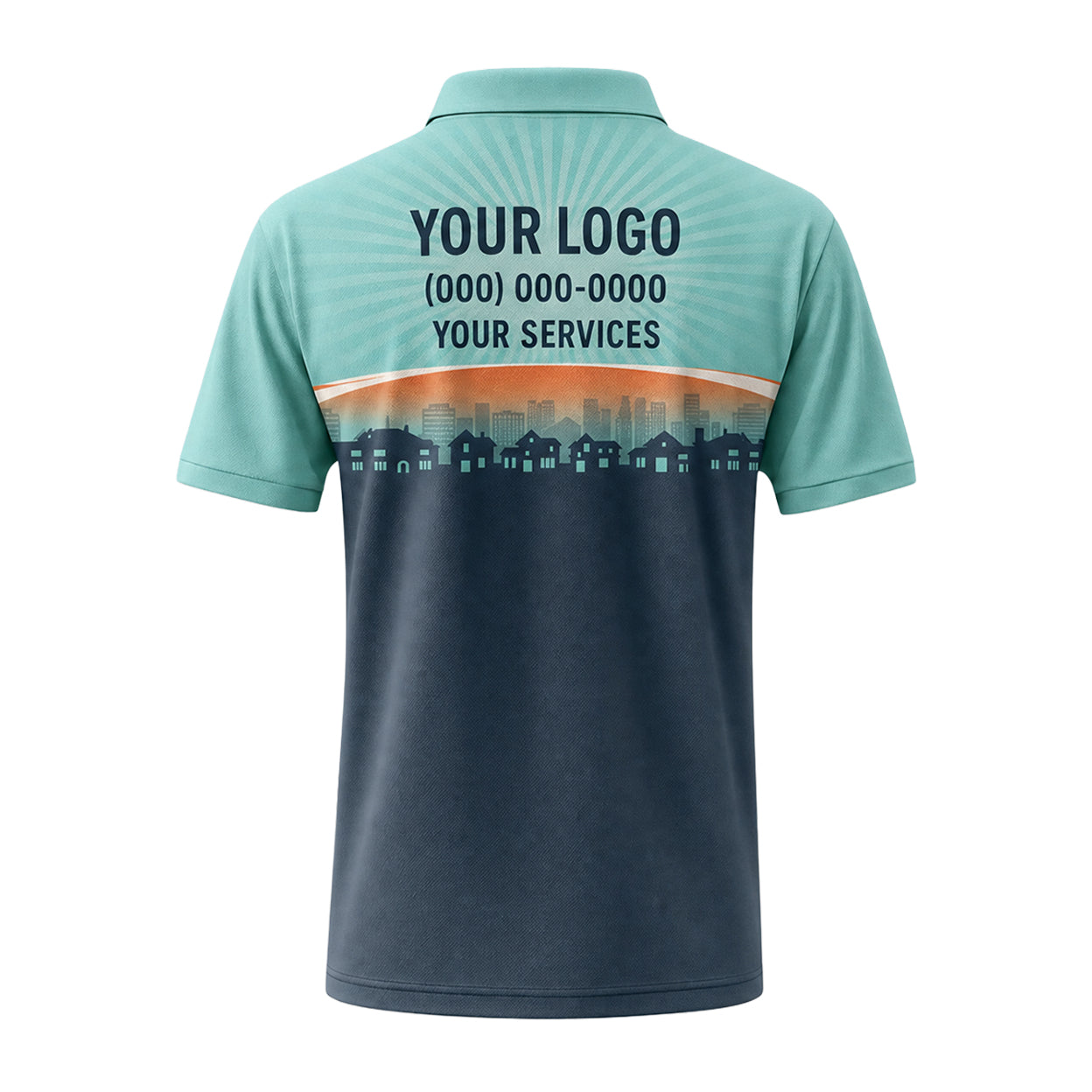 Mint Navy Cityscape custom polo shirt FS48 - back