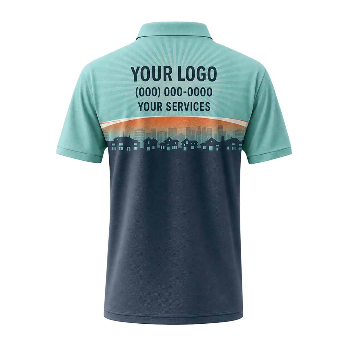 Mint Navy Cityscape custom polo shirt FS48 - back
