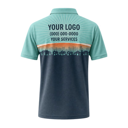 Mint Navy Cityscape custom polo shirt FS48 - back