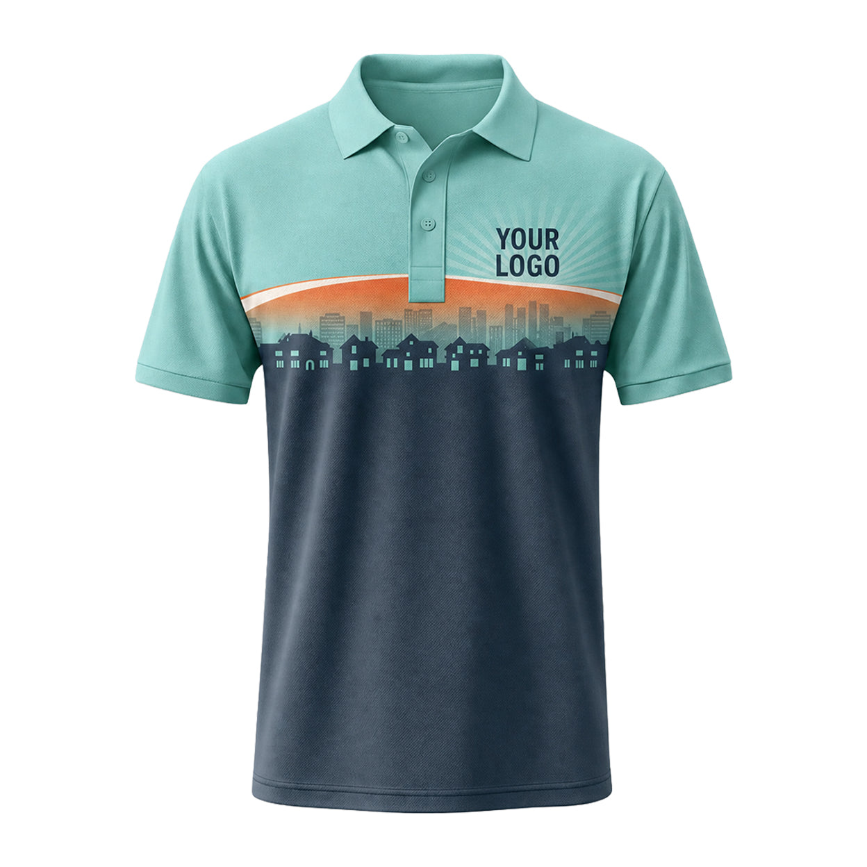 Mint Navy Cityscape custom polo shirt FS48 - front