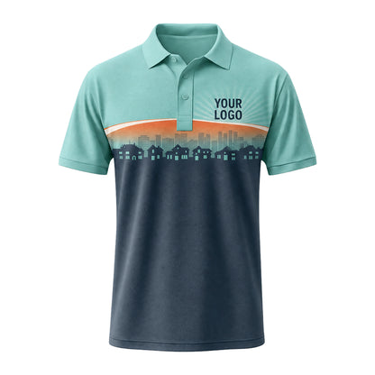 Mint Navy Cityscape custom polo shirt FS48 - front