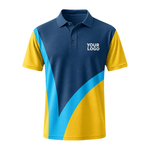 Navy Yellow Blue Curve custom polo shirt FS51 - front