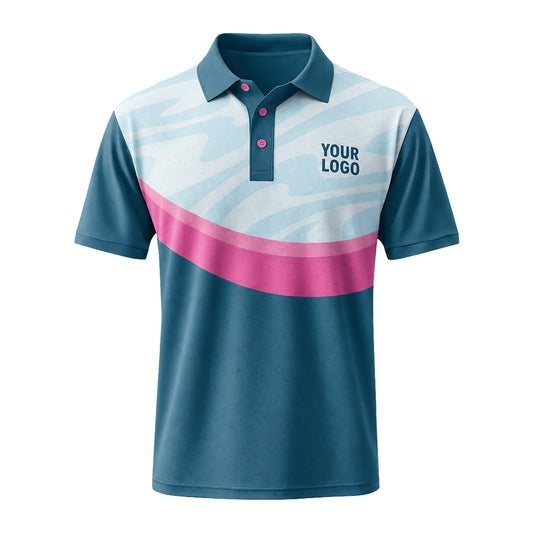 Steel Blue Pink Wave custom polo shirt FS53 - front