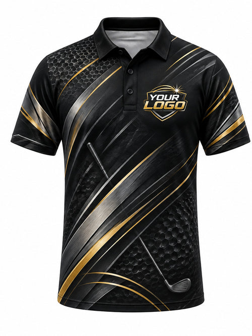 GLF001 - Custom Golf Polo - Black Gold Streak - front