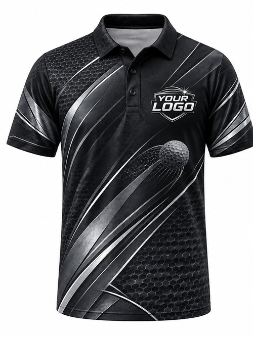 GLF003 - Custom Golf Polo - Black Silver Tour - front